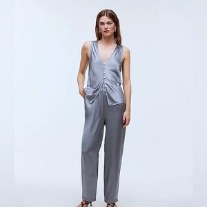 Madewell Grey Straight-Leg Full-Length Pants in Satin